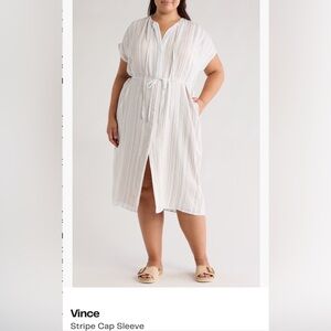 Vince White and Gray Stripe Midi Dress